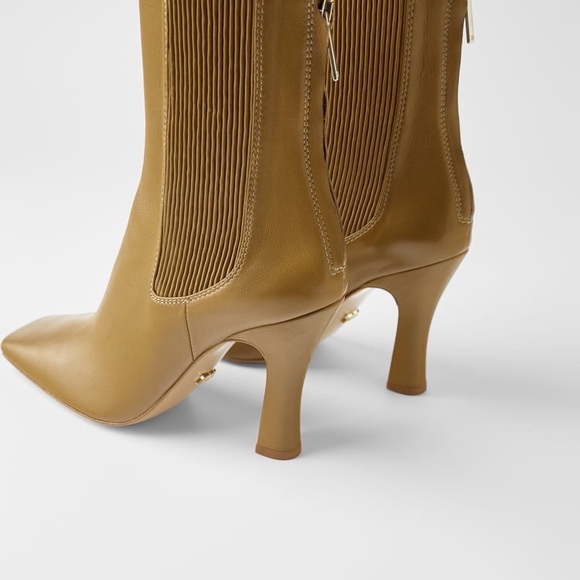 ZARA HIGH HEELED LEATHER ANKLE BOOTS BRAND NEW WITH TAGS KHAKI EUR 37 US 6.5 - Picture 3 of 5